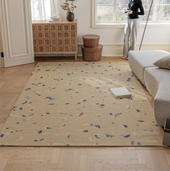 Woola Farmhouse Flower Khaki Wool Textured Rugs