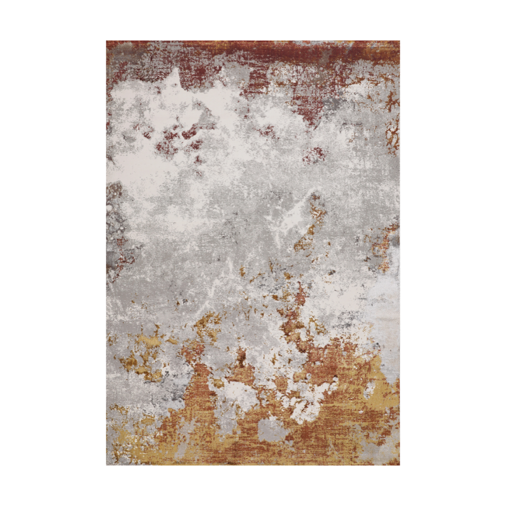 Ember Abstract Textured Rug in gray, red, and gold colors