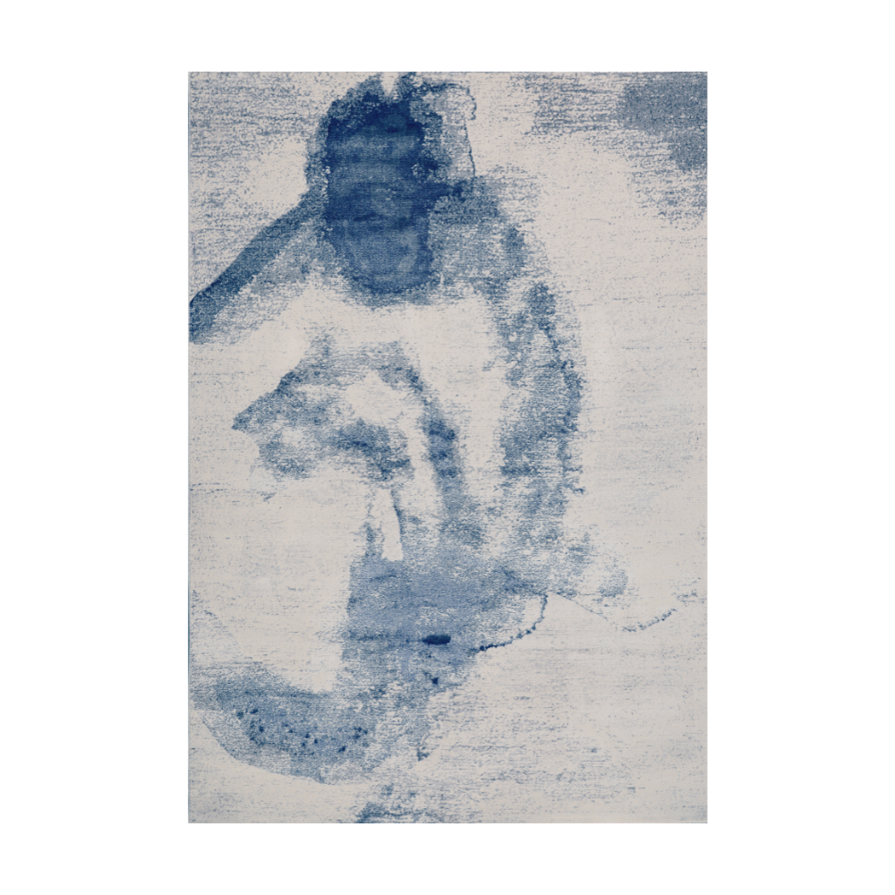 Mira Abstract Textured Rug in blue tones, machine-washable and stylish.