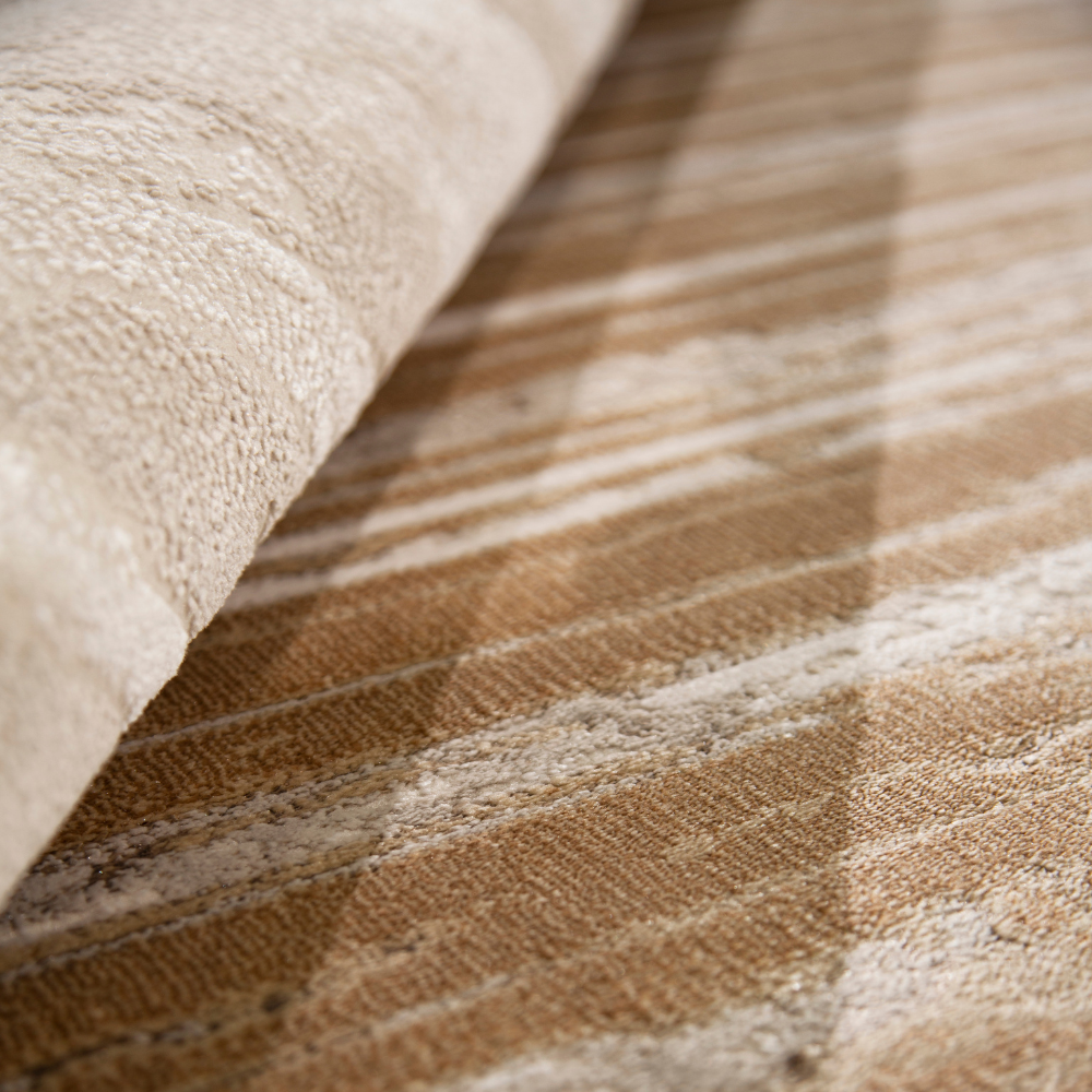 Aurora Reflection Textured Rug in brown and cream geometric design