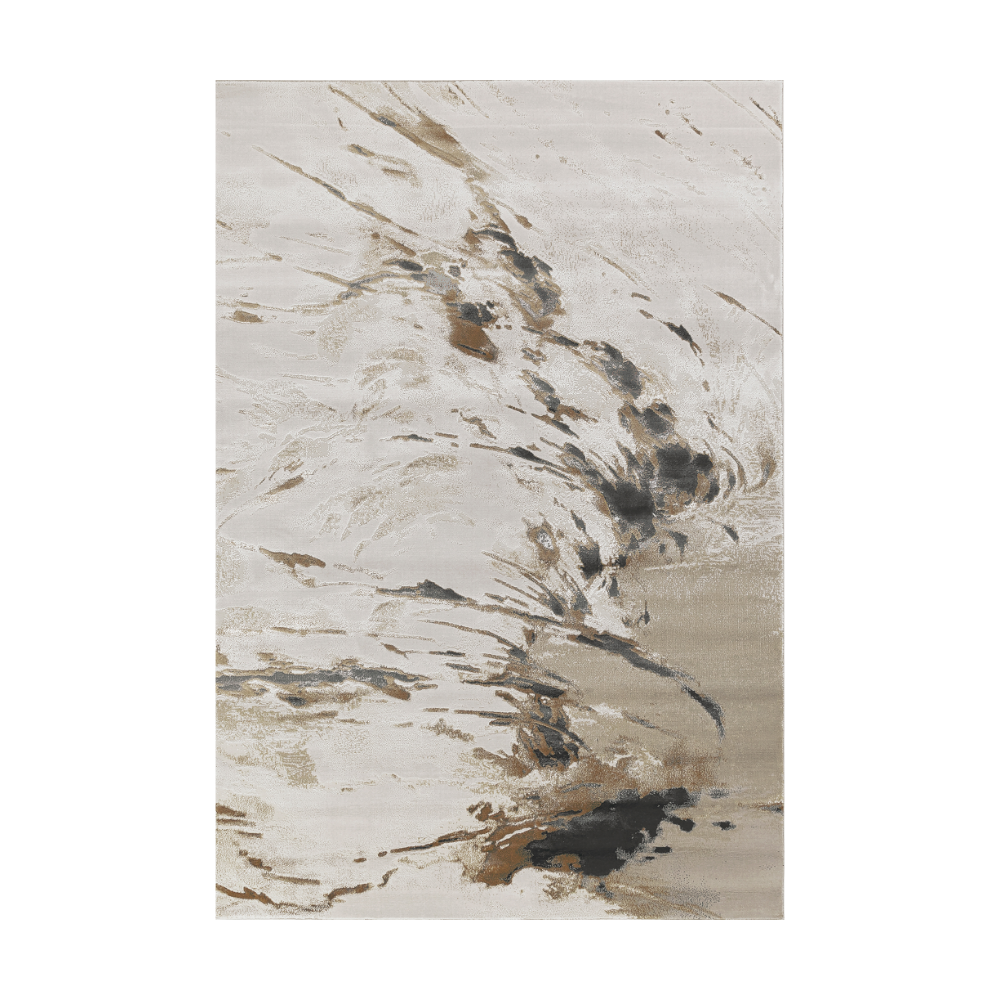 Jade Abstract Lake Textured Rug with beige and brown swirls, modern home decor.