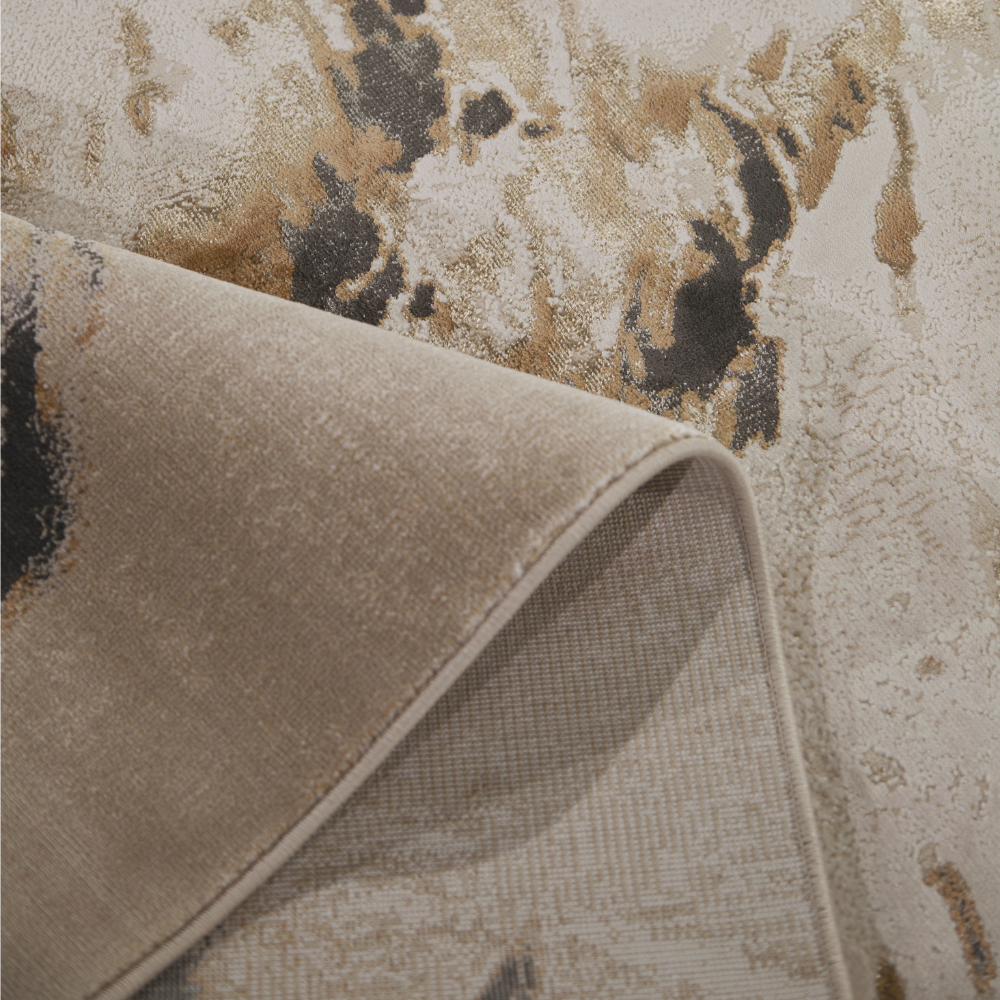 Jade Abstract Lake rug featuring beige and brown swirls, perfect for modern decor.