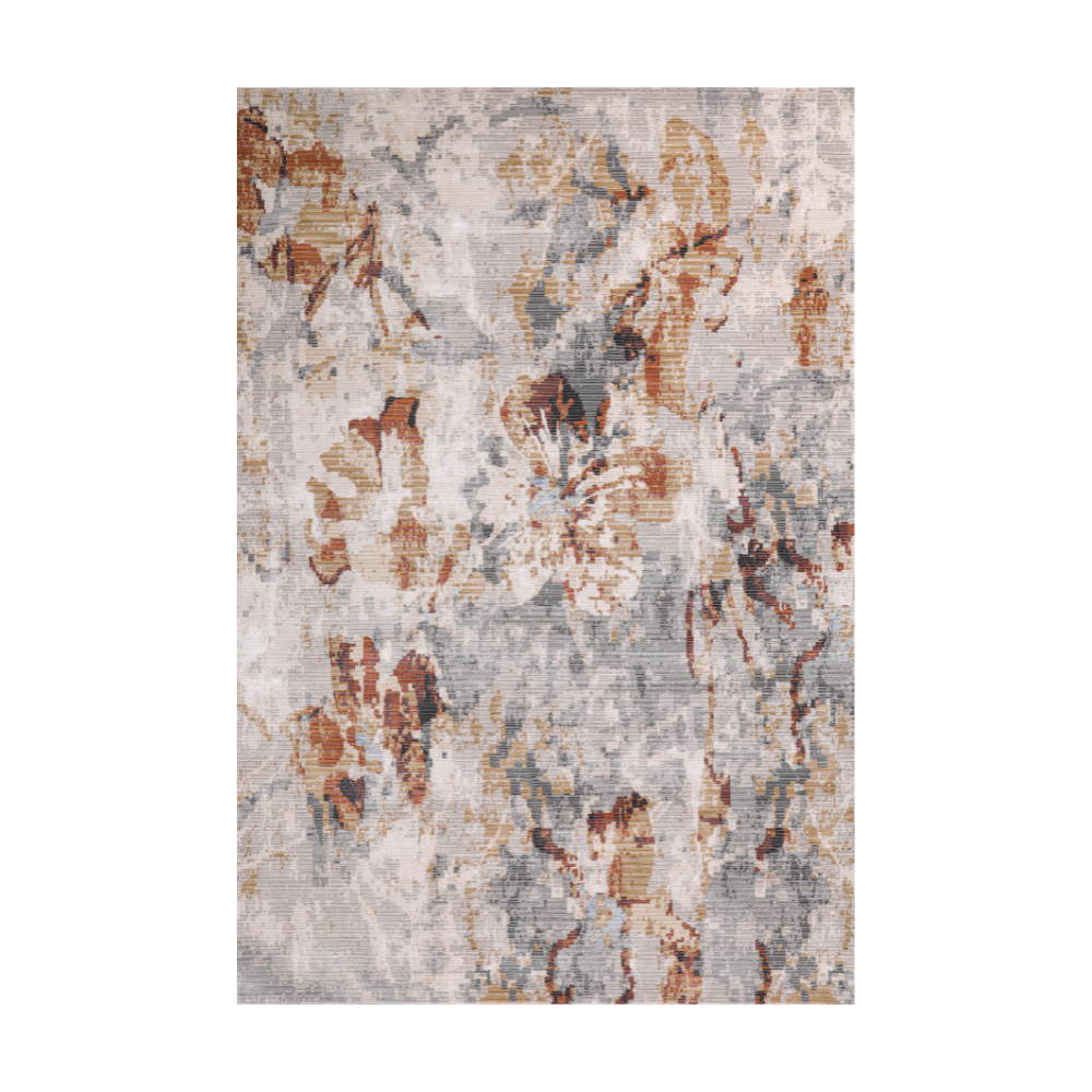 Jasper Abstract Textured Rug with floral design in grey and orange tones