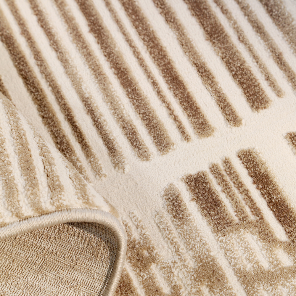Beige Atlas Strip Textured Rug with contemporary stripe pattern