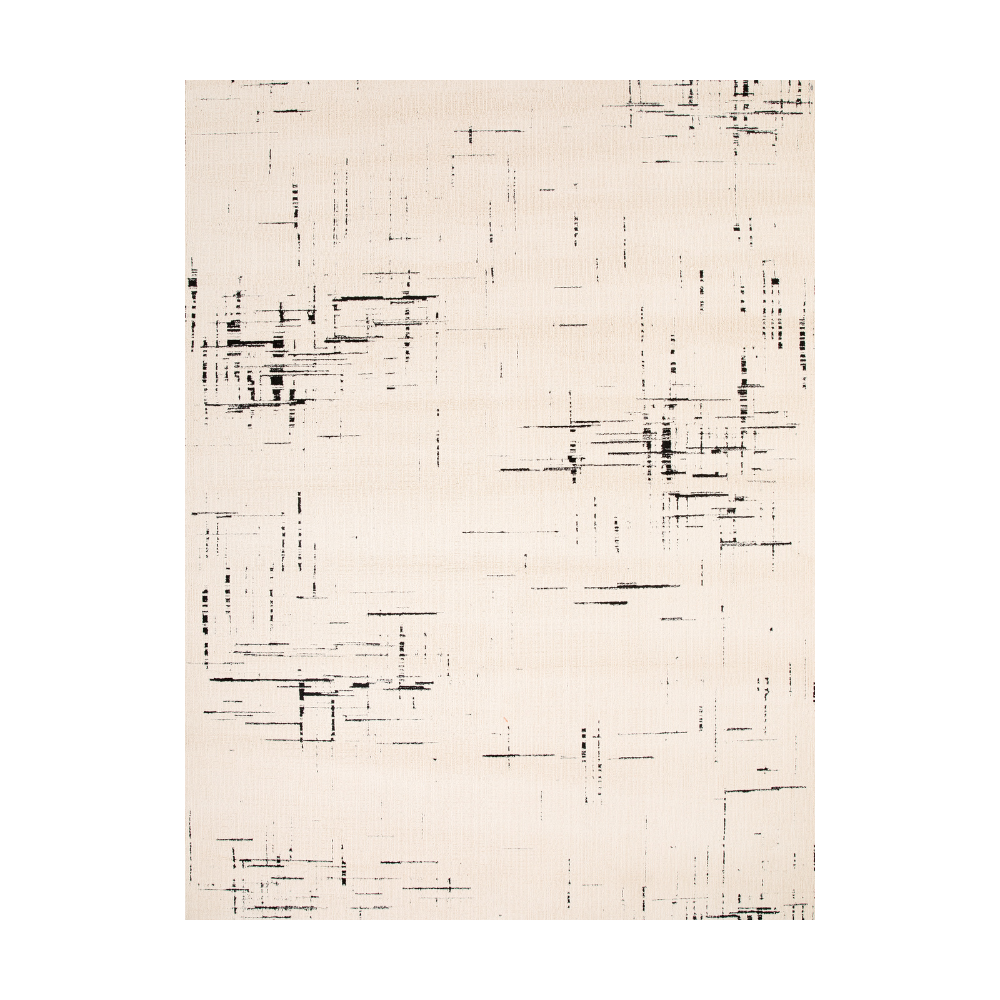 Thane Modern Textured Rug with abstract black and cream pattern