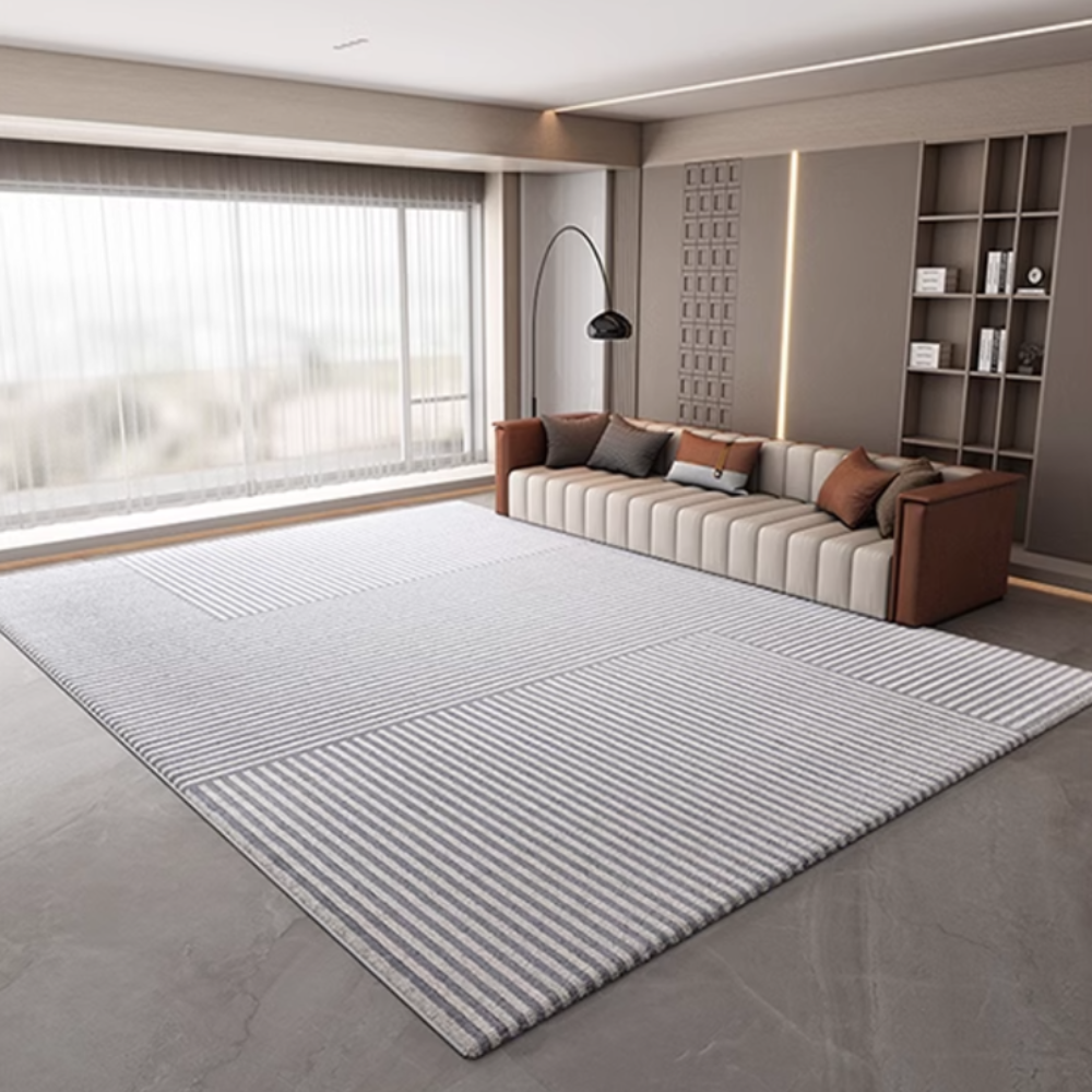 Galadriel striped textured rug in modern living room setting