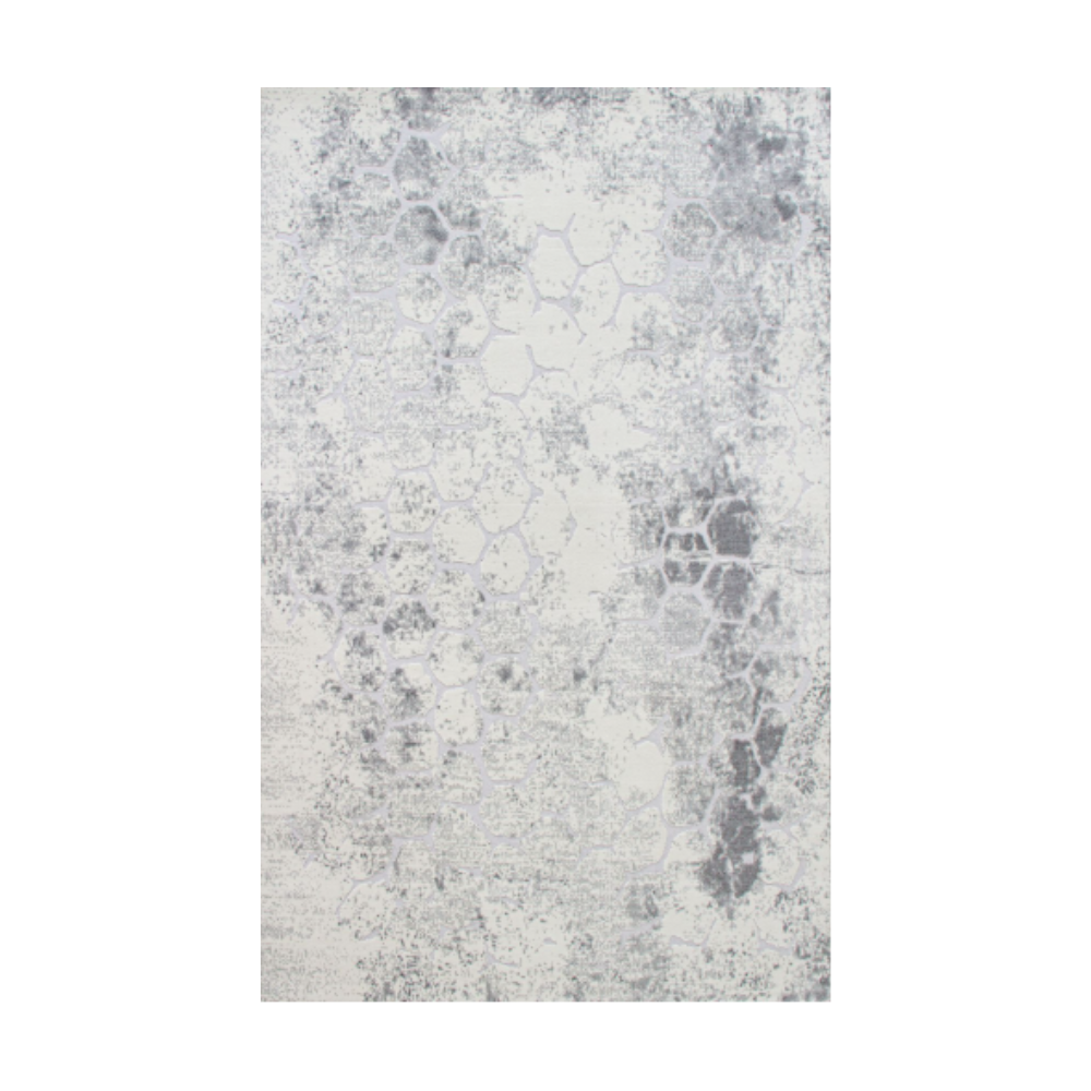 Leopold Abstract Textured Rug in gray and white with hexagonal pattern