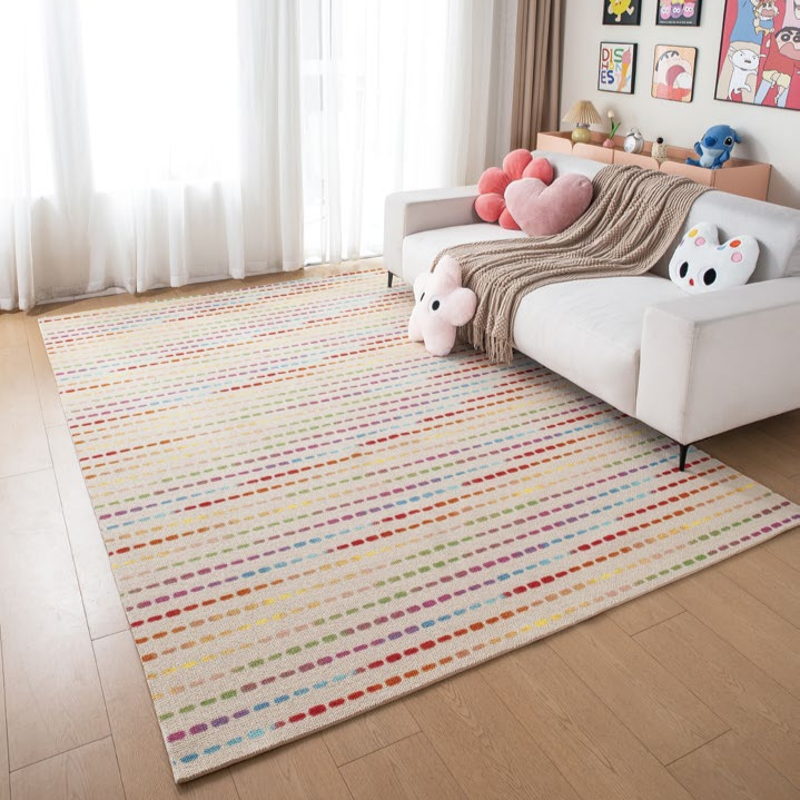 Woola Kids Colorful Khaki Dotted Line Wool Textured Rugs